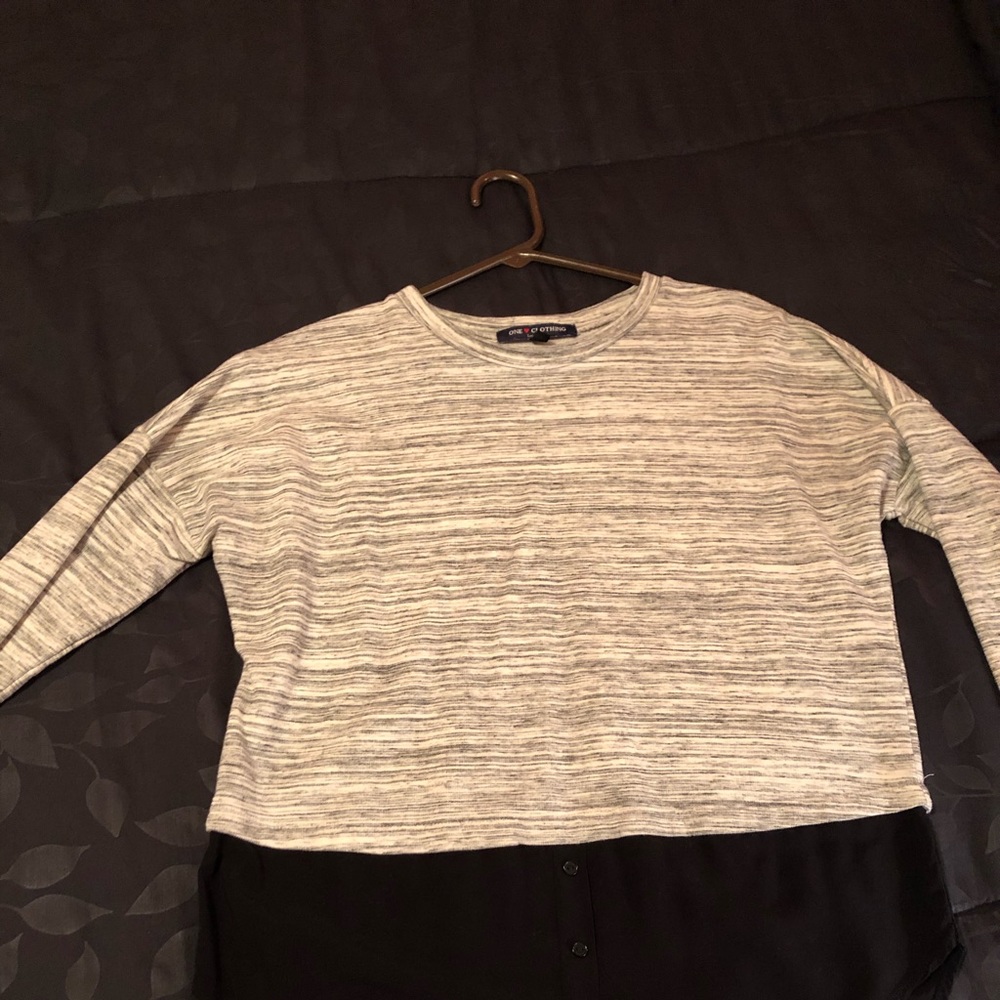 grey speckled blouse addition bottom with buttons